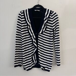 Sonia Rykiel vintage Cardigan Sweater navy and white stripe ruffle detail Medium